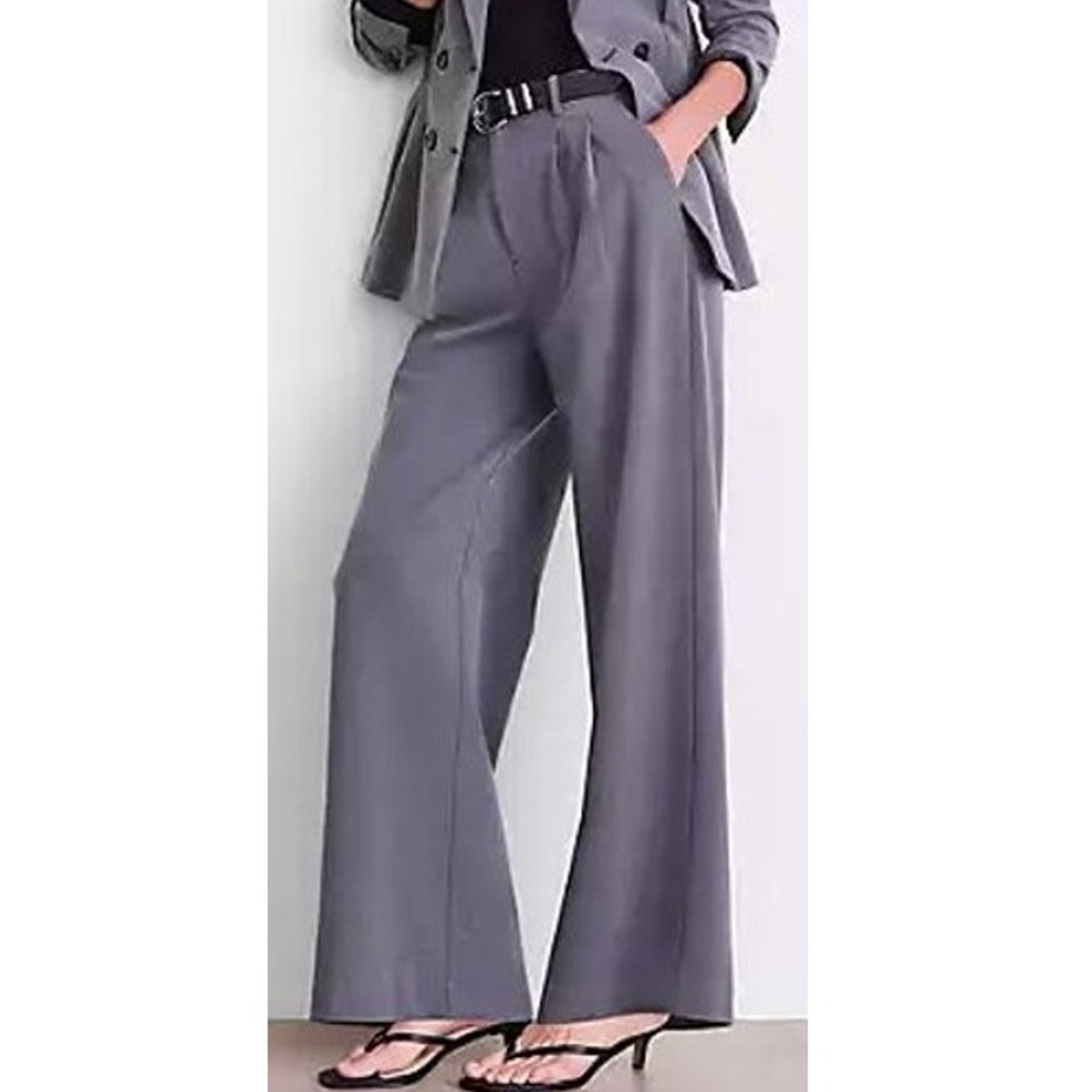 LOFT Versa Seasonless Stretch Double Pleat Wide Leg Pants Heather Gray 12 NEW